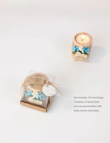 Miniatura 8 de Ju's Favors Portavelas de madera (juego de 10), recuerdos de baby shower, recuerdos de bautizo de niño, recuerdos de fiesta de bautizo de bebé