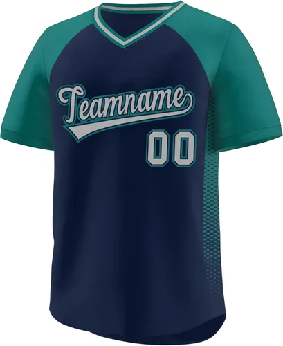 Miniatura 44 de Camiseta de béisbol personalizada con cuello en V para hombres, mujeres y jóvenes, camisetas de béisbol personalizadas con costuras o estampadas
