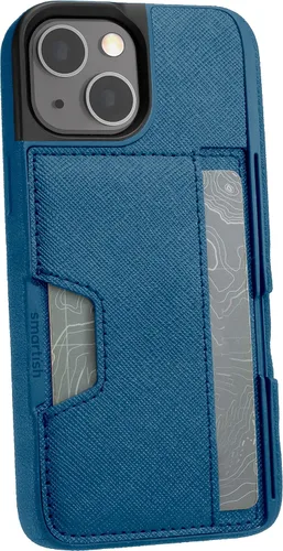 Smartish Funda tipo cartera para iPhone 13 Mini – Wallet Slayer Vol. 2 [delgada + protectora] tarjetero con función atril, color azul sobre verde