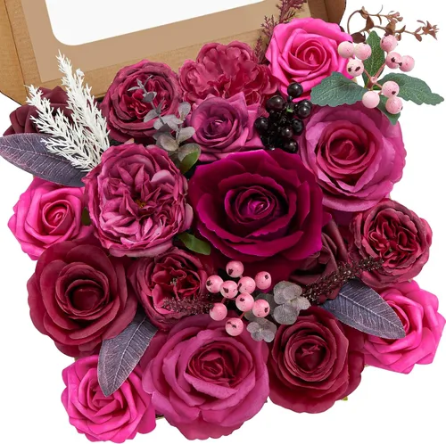 Miniatura 18 de Serwalin 2 Piezas Flores Artificiales Blancas Rosas Falsas Flores de Espuma de Seda Juego de Caja para Manualidades DIY Ramos de Pastel de Boda Un