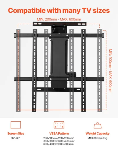 Miniatura 3 de VEVOR Soporte de pared motorizado para TV, soporte de TV para TV de 32 a 65 pulgadas, soporte de TV de techo ajustable eléctrico, soporte de TV
