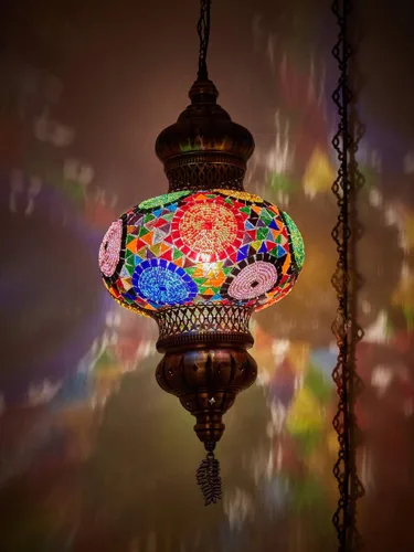 Miniatura 2 de DEMMEX Lámpara colgante de techo con mosaico XL de 10 pulgadas, estilo globo turco marroquí, luz de techo enchufable con cadena y cable de 15 pies