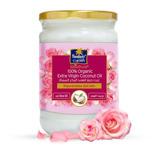 "Parachute Advansed SkinPure Aceite de coco extra virgen 100% orgánico con aceite de rosa | Aceite hidratante facial y corporal | Para una piel