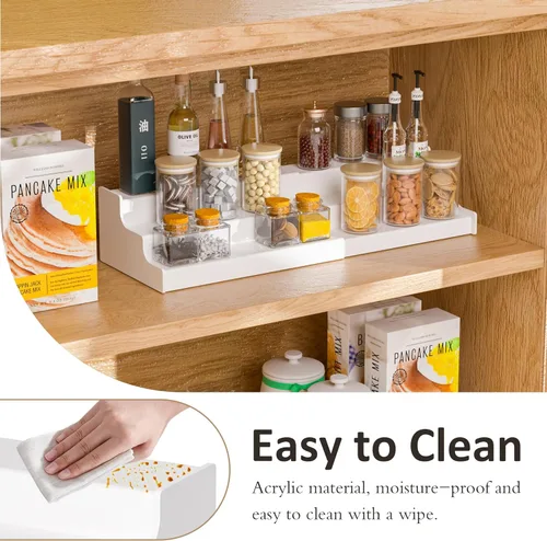 Miniatura 6 de Sezanrpt Organizador expandible de 3 niveles, estante de exhibición de encimera de cocina blanco, organizador de condimentos para gabinete