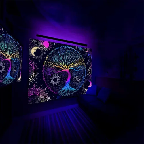 Miniatura 4 de AACKart Tapiz de luz negra para dormitorio - Tapiz espiritual del árbol de la vida que brilla en la oscuridad para colgar en la pared 59.1 x 51.2