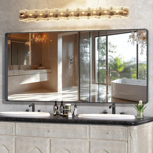 Miniatura 15 de Hasipu - Juego de 2 espejos de baño para pared, espejos de baño con marco de metal negro de 30 x 24 pulgadas para sobre lavabo, espejos