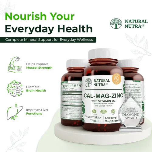Miniatura 6 de Natural Nutra Calcio, magnesio y zinc con vitamina D3 - Suplemento CMZ Fuerza ósea, apoyo inmunológico, salud muscular y nerviosa - Suplemento