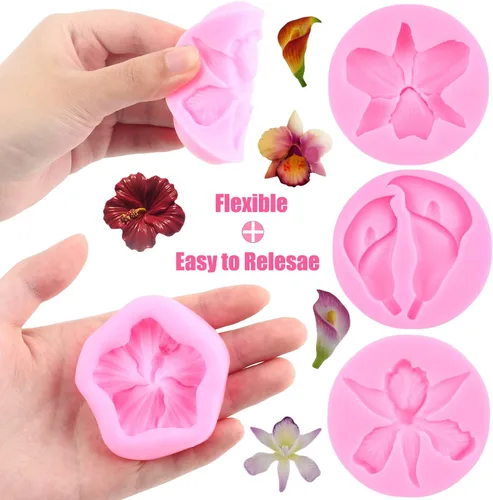 Miniatura 2 de ZiXiang Moldes de silicona de flores de orquídea, molde de fondant de flores de hibisco, molde de silicona para decoración de pasteles, decoración