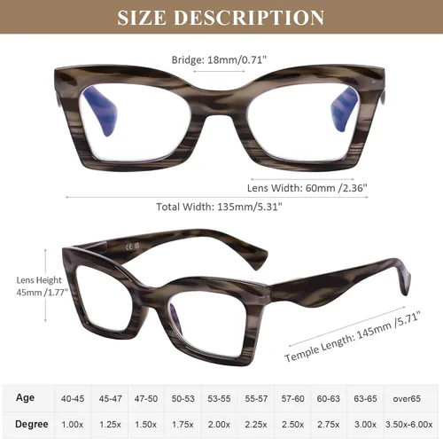 Miniatura 3 de AQWANO Elegantes gafas de lectura con luz azul para mujer, diseño cuadrado de ojo de gato, lentes para lectura de computadora