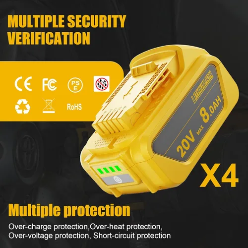 Miniatura 4 de POWTREE Paquete de 4 baterías de litio de 8.0 mAh DCB200 de repuesto para Dewalt de 20 V compatibles con DCB206 DCB201 DCB207 serie DCD/DCF/DCG/DCS