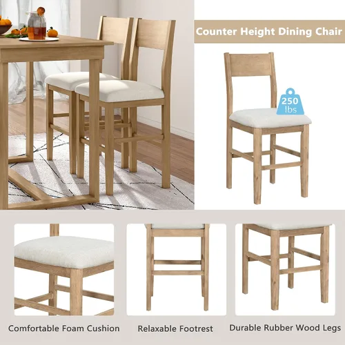Miniatura 4 de Farmhouse - Juego de mesa de comedor rústica de altura de mostrador para 4, juego de mesa de bar de cocina de 5 piezas, mesa de comedor rectangular