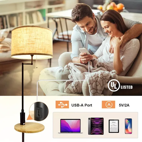 Miniatura 2 de DLLT - Lámpara de pie LED para sala de estar, luz de acento de pie con puerto de carga USB, ahorro de energía, iluminación de poste alto con mesa