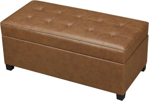 Homebeez Banco otomano de piel sintética de 40 pulgadas, banco tapizado con almacenamiento para sala de estar, dormitorio, entrada (40 pulgadas,