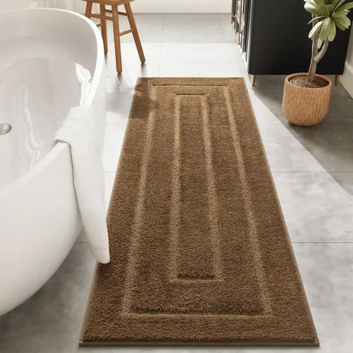 Miniatura 22 de HOMORE Alfombra de baño gris de 24 x 60 pulgadas, suave, absorbente, alfombra de pasillo de baño lavable, alfombras largas antideslizantes