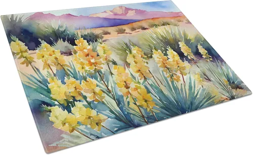 Caroline's Treasures DAC1690LCB New Mexico Yucca Flower in Watercolor Glass Tabla de cortar grande decorativa de vidrio templado para cocina y Flor