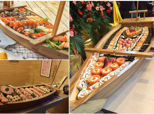 Miniatura 7 de Bandeja de madera para servir sushi barco, plato de sushi de 20.5 pulgadas para restaurante o hogar, bandeja de sushi de gran tamaño para servir