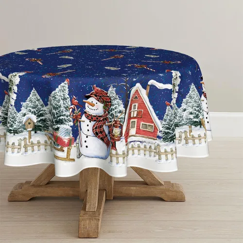 Miniatura 16 de Horaldaily Mantel de Navidad rectangular de 52 x 70 pulgadas, casa de muñeco de nieve de invierno, árboles de Navidad, color negro, lavable