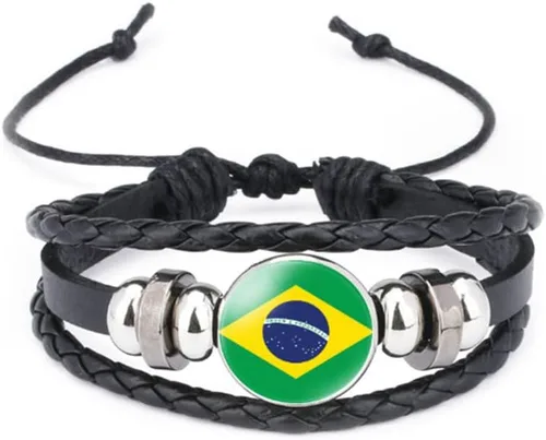 Miniatura 83 de vmcoatdu Mundial Muchas Banderas Nacionales Brazalete Retro de Aleación de Cuero para Pulsera de Cuerda Trenzada de Bandera Nacional