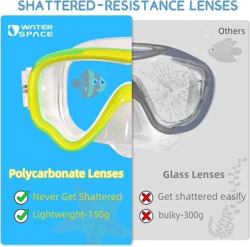 Miniatura 5 de Water Space Kids Swimming Goggles Swim Mask with Nose Cover for Kids Youth 3-15, Anti-Shattered Lens UV Protection No-leak Verde y amarillo