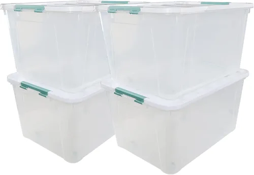 Miniatura 10 de Caja de almacenamiento transparente, paquete de 2 contenedores organizadores de plástico con asa y tapas (14 cuartos de galón y 7 cuartos de galón)