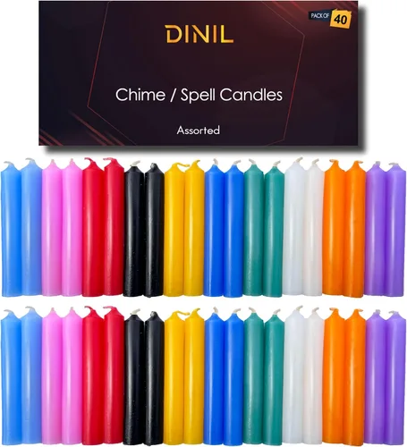 Dinil Velas de hechizo y timbre (40 colores surtidos) - Mini velas cónicas prémium de 4 x 1/2 pulgadas para rituales, cumpleaños, altar, hechizos,
