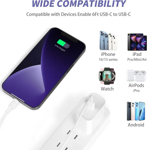 Miniatura 6 de Cargador para iPhone 16 y 15 de carga rápida, [certificado MFi], paquete de 2 bloques de carga rápida de 20 W tipo C con cable USB C a USB C de 6