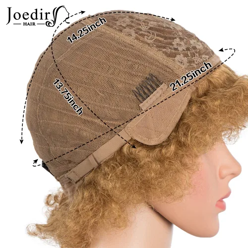 Miniatura 5 de Joedir HAIR - Pelucas cortas de cabello humano afro para mujeres negras, rubio miel, peluca afro crule, suave y flexible, sin pegamento, densidad 27