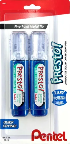 Pentel Presto ZL31WBP2 - Bolígrafo corrector Jumbo de punta fina, punta metálica, paquete de 2 unidades