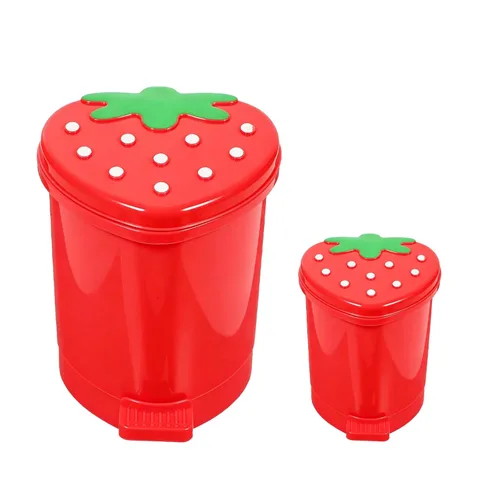 Miniatura 12 de Bote de Basura de Fresa, Bote de Basura de Plástico Lindo de 1 Galón para Escritorio Kawaii Pequeño Bote de Basura de Fresa para Dormitorio con 2
