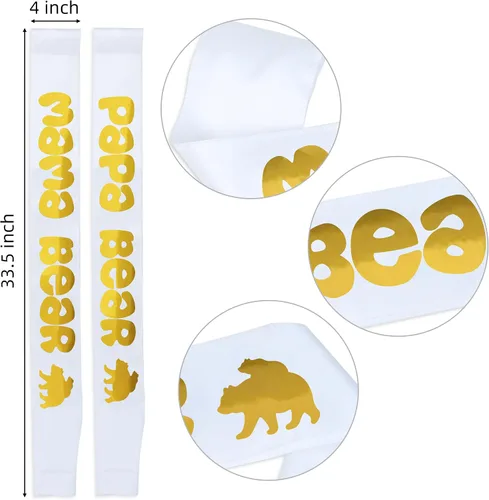 Miniatura 3 de Paquete de banda para baby shower con bonito oso (fajas blancas y letras doradas) para niña o niño, decoración de fiesta de baby shower, regalos