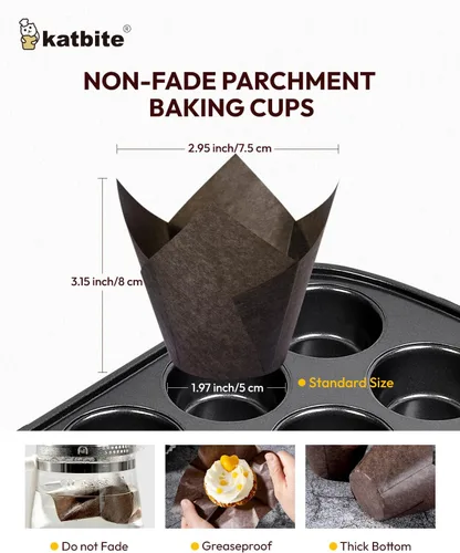 Miniatura 4 de Katbite 200 forros para cupcakes de tulipán, soportes para magdalenas, tazas para hornear, envoltura de cupcakes para fiestas, bodas, cumpleaños
