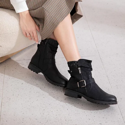 Miniatura 2 de Hawkwell Botas de combate para mujer, botas de tobillo con hebilla lateral y cremallera