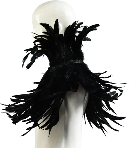 Miniatura 5 de Homelex, chal de pluma natural negro gótico con cuello de gargantilla