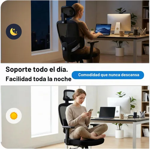 Miniatura 9 de Silla ergonómica de escritorio de oficina, silla de computadora de malla transpirable con respaldo alto, soporte lumbar 3D, reposacabezas 2D