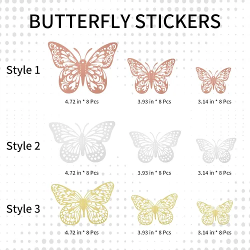 Miniatura 2 de 72 PIEZAS Adhesivos de Mariposa para Pared - 3 Estilos, 3 Tamaños para Decoración de Habitación, Pastel y Dormitorio - Mariposas 3D