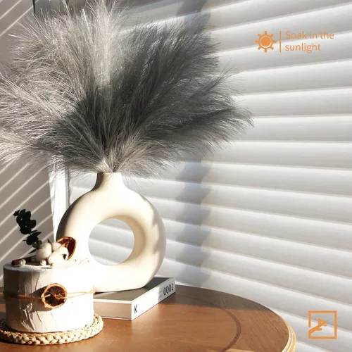 Miniatura 5 de ZIFTY Decoración de Hierba de Pampas Plateada 6 Piezas 17" Pompas Falsas Esponjosas Hierba Pomposa Artificial Flor Falsa Junco Hierba de Caña