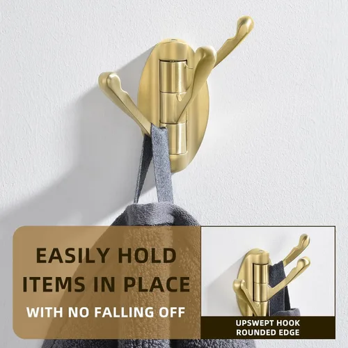 Miniatura 4 de Angle Simple Gancho giratorio para toallas de oro cepillado, 2 piezas, gancho de baño plegable de metal, soporte para toallas de baño, colgador