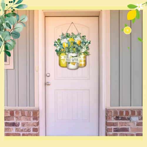 Miniatura 5 de Karenhi Letrero de madera con texto en inglés «Hello Summer» de bienvenida para puerta delantera, colgador de madera, letrero de puerta de verano