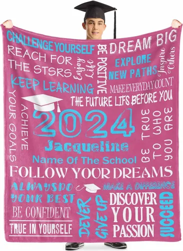 Miniatura 25 de Manta personalizada de graduación 2025 para regalo de graduación de graduado, nombre personalizado de graduado y manta escolar, manta suave y ligera