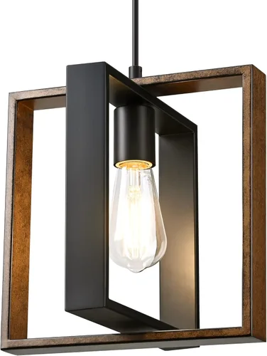 Miniatura 8 de EDISHINE Lámpara Colgante de Estilo Granja, Lámpara Colgante Rústica con Veta de Madera y Acabado Negro, Iluminación Colgante para Isla de Cocina
