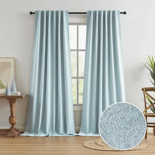 Miniatura 44 de Paneles de cortinas de ventana 100% opacas, con trabillas traseras, bolsillo para barra, gancho, cinturón, aspecto plisado, cortinas para sistema