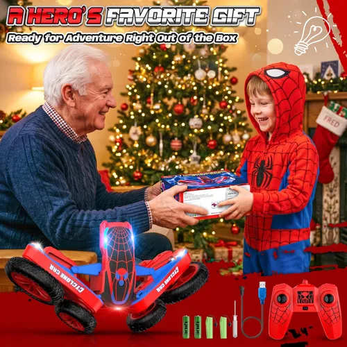 Miniatura 7 de Spider - Auto de control remoto para niños – 2.4 GHz rápido RC Stunt Cars, 360° giratorio 4WD RC Crawler con luces, juguete recargable para niños