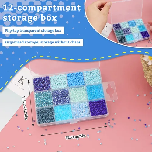 Miniatura 3 de 7380 cuentas de semillas de vidrio, cuentas de semillas de pulsera 8/0 de 0.118 pulgadas para joyería, 12 colores redondos surtidos para pulseras