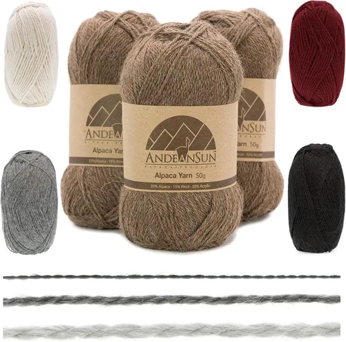3 ovillos de lana de alpaca UMAYO para tejer al crochet y con agujas, 150 gramos, #2, #3 y #5 Brezo Browm