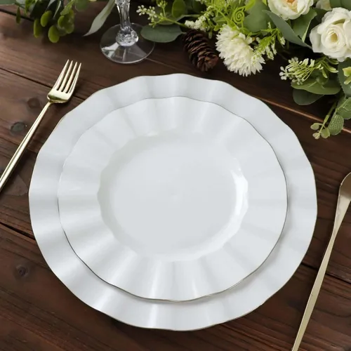 Miniatura 27 de Efavormart - Platos de cena de 11 pulgadas – Juego de 10 platos desechables redondos de plástico negro con borde dorado rizado – Vajilla elegante