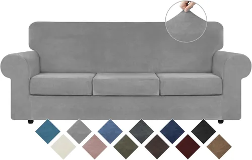 Miniatura 32 de WEERRW 4 Piezas Fundas de Terciopelo de Alta Elasticidad para Sofá de 3 Cojines Fundas de Sofá, Protector de Muebles Lavable con Parte Inferior