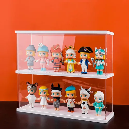 Miniatura 8 de vitrina acrílica de 3 capas, caja de exhibición montada en la pared con puerta, escaparate de minifigura transparente para encimera, para Negro
