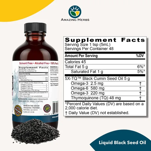 Miniatura 2 de Amazing Herbs - Aceite de comino negro egipcio o semilla negra (Nigella Sativa) prensado en frío, apoya el sistema digestivo e inmune y la función