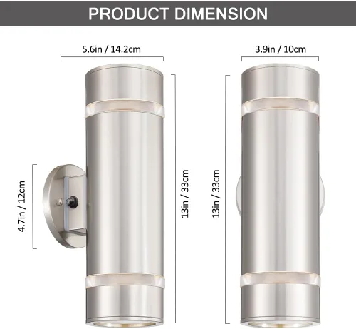 Miniatura 4 de Cerdeco Lámpara de pared cilíndrica de acero inoxidable con sensor de anochecer a amanecer, adecuado para jardín y patio, lámpara de pared moderna