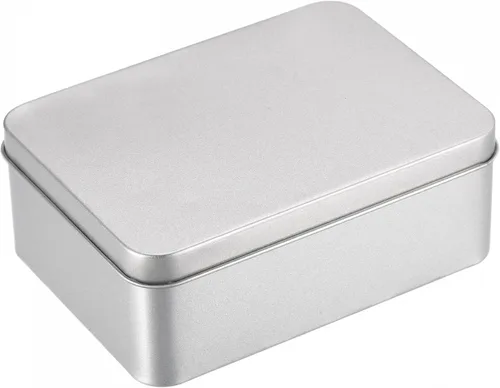 Miniatura 7 de uxcell Caja de Lata de Metal, 3.54" x 3.54" x 2.17" Recipientes Rectangulares Vacíos de Hojalata con Tapas, Tono Plateado, para Organizador